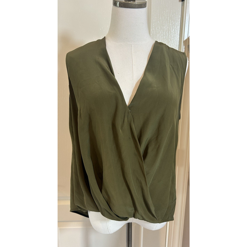 Rag & Bone Green Silk Victor Faux Wrap Blouson Sleeveless Blouse Top S